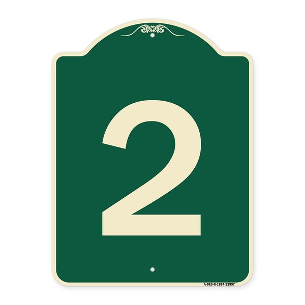 Designer Series Sign W/ Number 2, Green & Tan Heavy-Gauge Aluminum Sign, 24" x 18", G-1824-22897